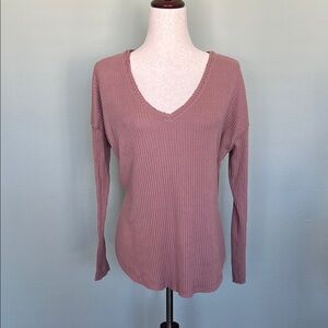 Wild Fable - Ribbed V-Neck Long Sleeve Top